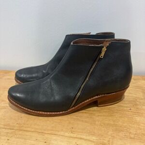 The Root Collective Espe Leather Ankle Boots Women Black size 8 Side Zip Stacked